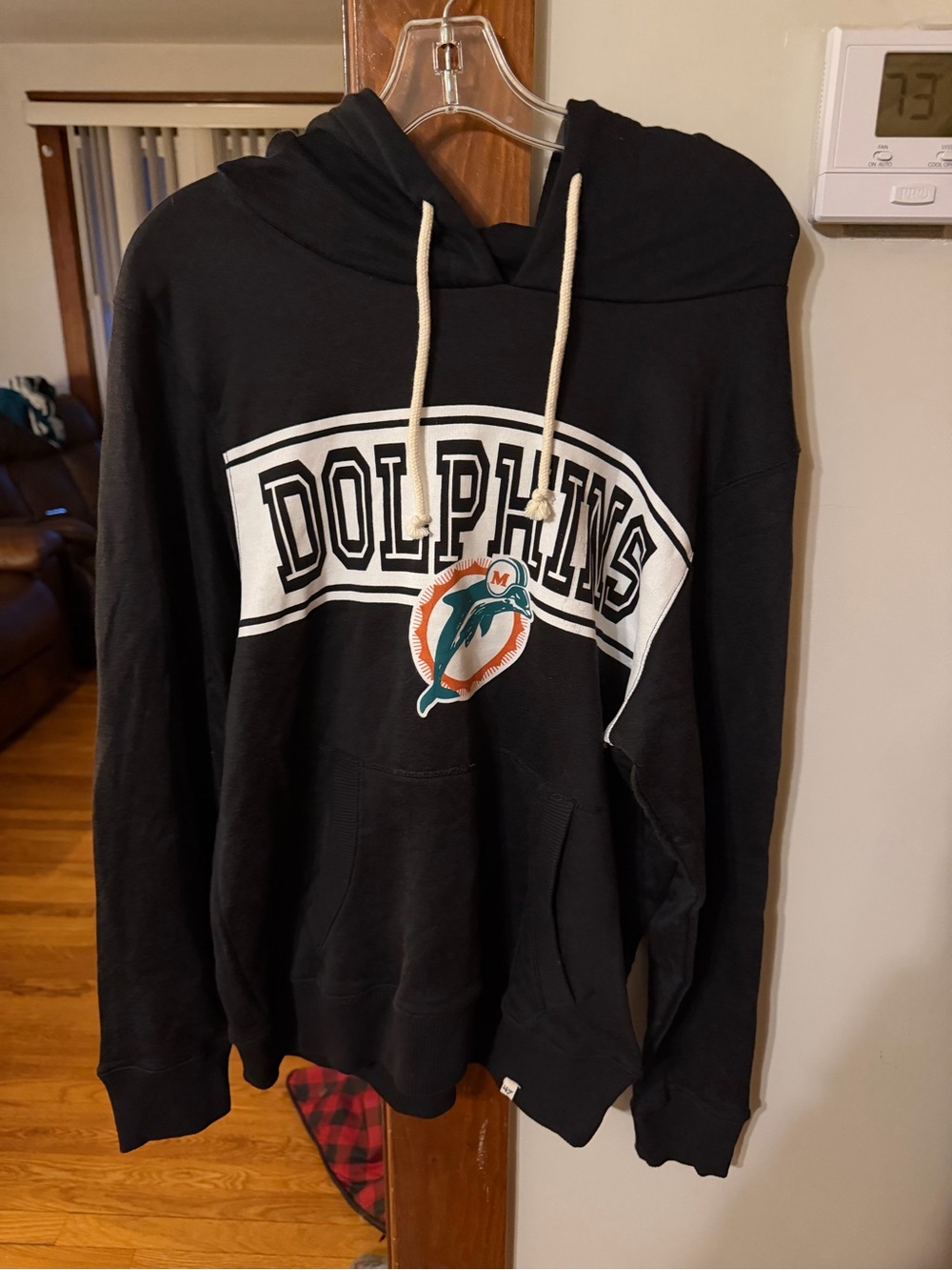 47 Brand Black Miami Dolphins Crewneck Hoodie with Team Logo
